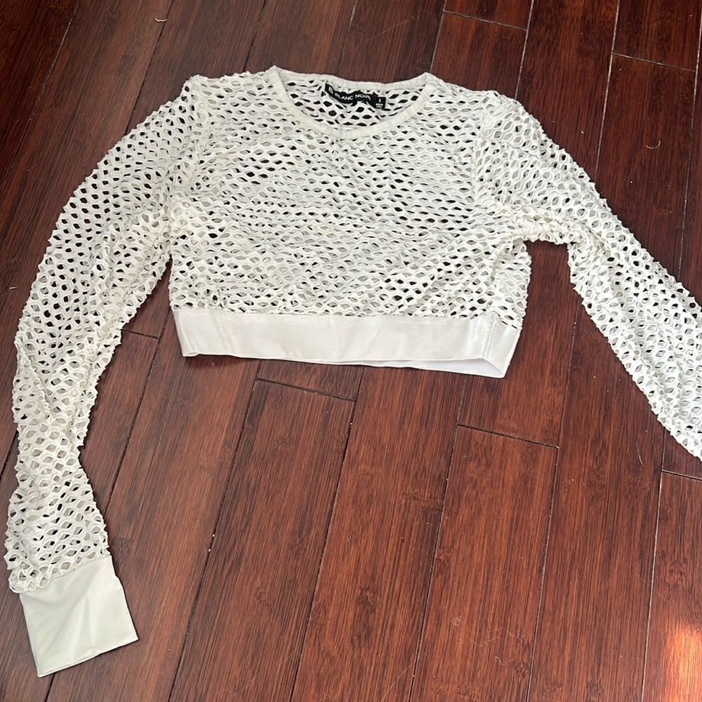 White BRAND NEW Workout Top See Through Thumb Holes - Cropped Long Sleeve Shirt